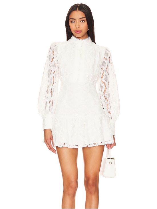 REVOLVE Dresses & Skirts - REVOLVE White Lace High-Neck Long-Sleeve Mini Dress